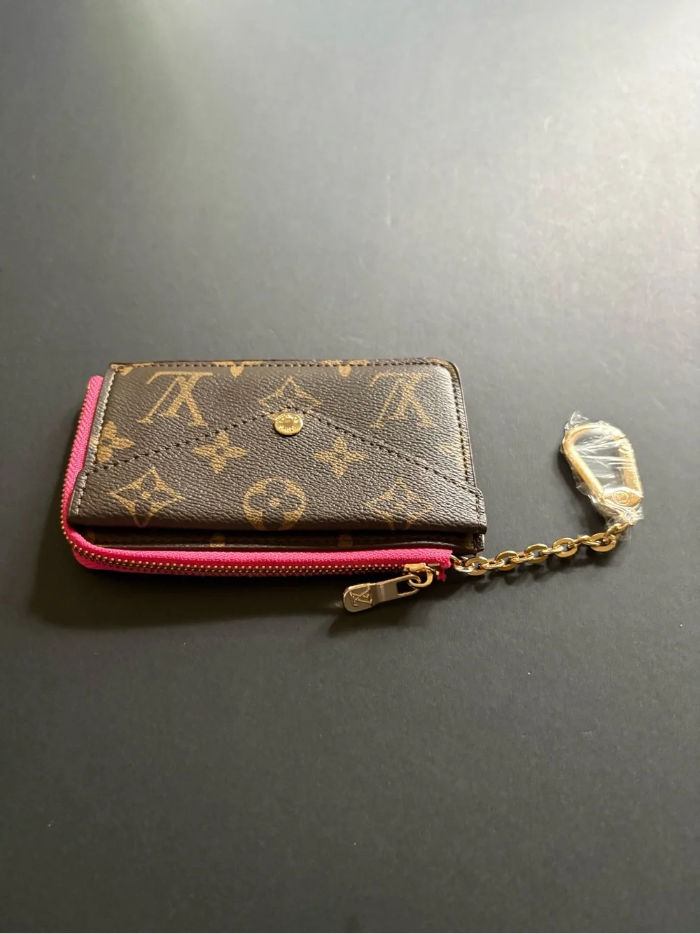 Fashion Brown Pink Multi Print Coin Wallet Keychain Holder